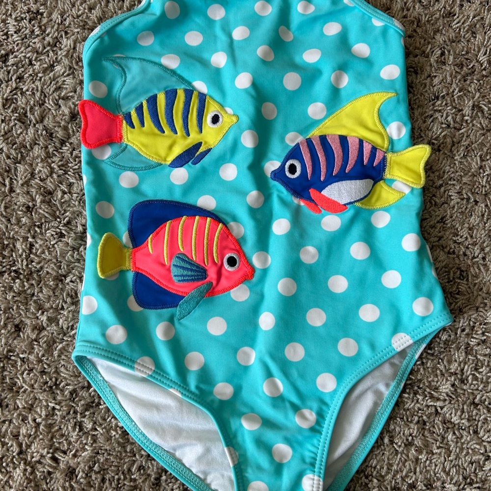 Blue and Red One Piece Swim with Fish Design